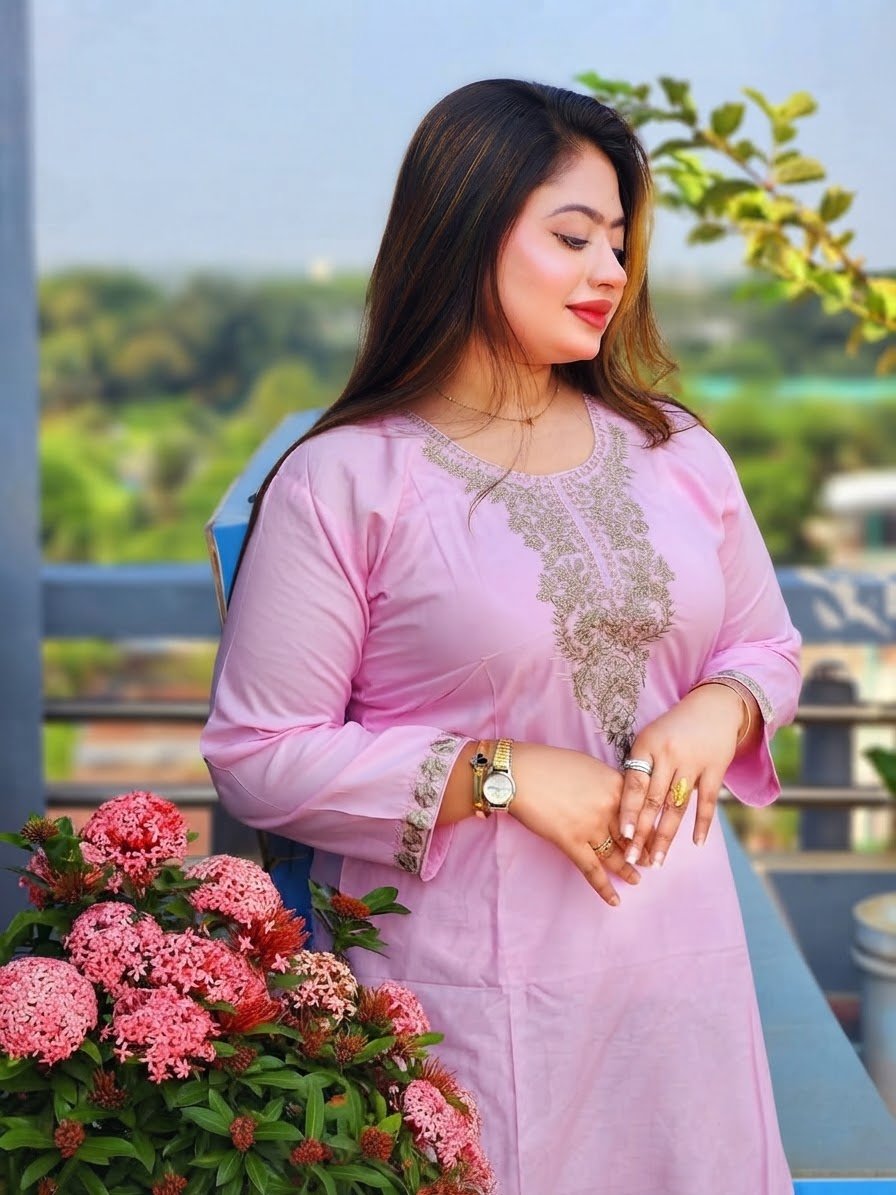 Light Pink Embroidered Long Kurti for Women